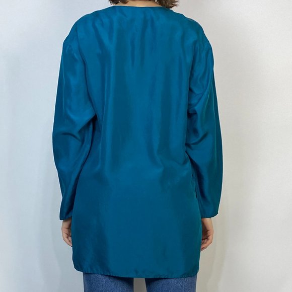 Vintage DIANE VON FURSTENBERG Teal SILK Tunic Blouse! Medium - Picture 2 of 7